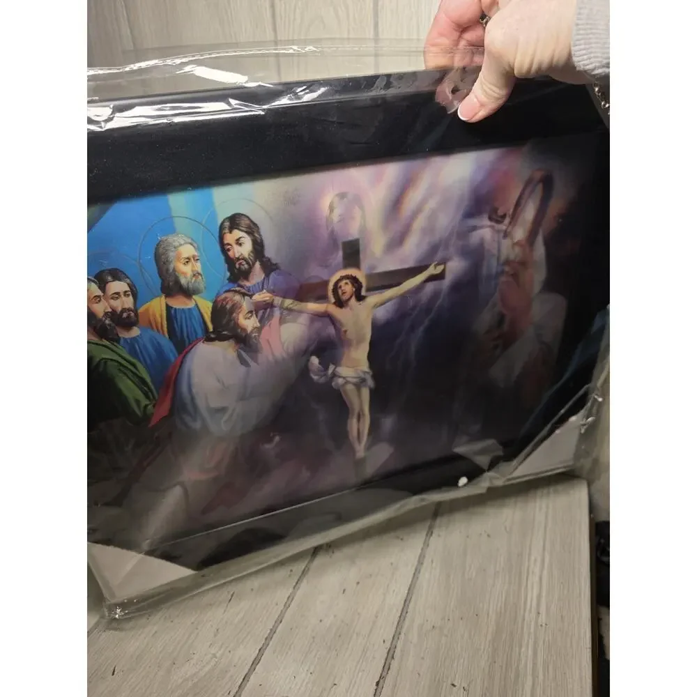 Vtg Lenticular The Last Supper Jesus On The Cross 3D Picture 18x15 Triple Image
